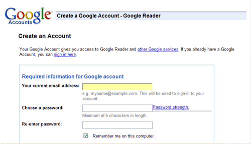 Google Reader Form