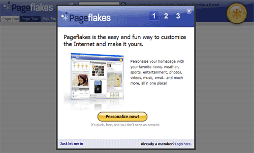 Pageflakes launch page