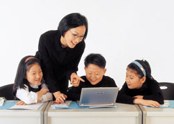 Teacher, students, and computer