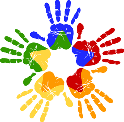 Multicolored handprints