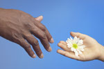Black man's hand, white child's hand