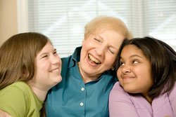 Happy grandma and two girls