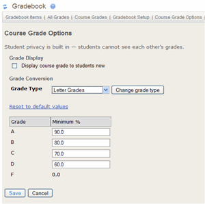 Grading scale options in Sakai