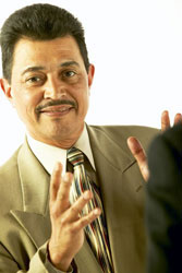 Latino talking and gesturing with hands
