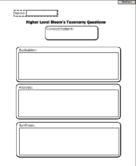 Small shot of the Bloom's Taxonomy Worksheet