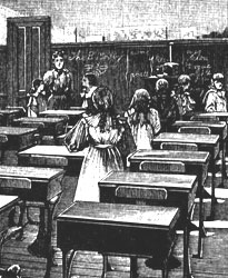 Engraving of classroom