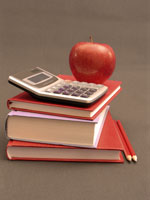 apple with calculator and books