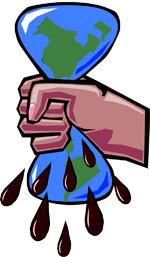 hand squeezing oil out of world