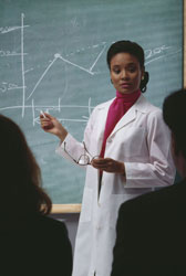 Professor in lab coat